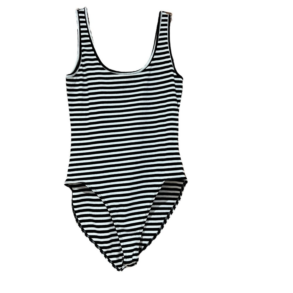 Ransom Black and White Striped Ribbed Bodysuit Extra Large